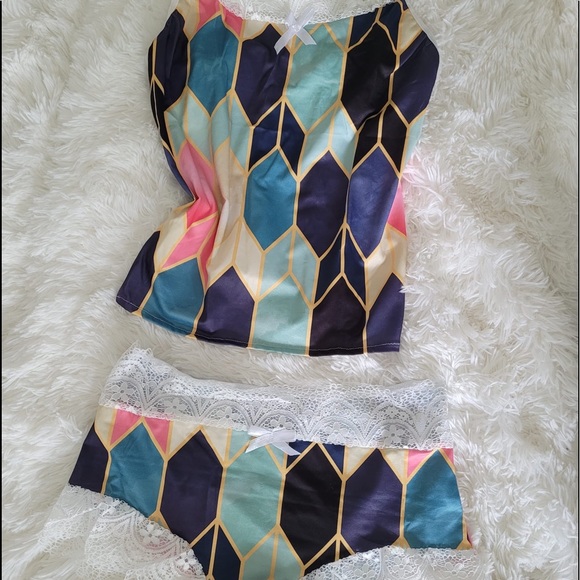 Strap Lace Pajama Set Sleeveless geometrical - Picture 2 of 5